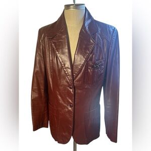 Vintage Burgundy Etinne Aigner Geniuene Leather Blazer Jacket